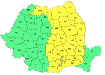 Capitala și peste jumătate din județele țării, sub avertizare de cod galben de ploi și vijelii